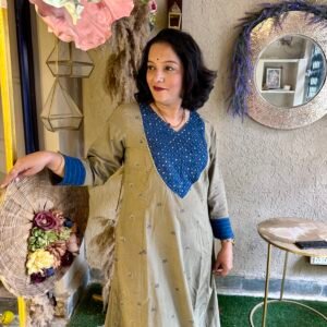 Grey & Blue Ajrakh Printed Kurti ipitara product buy online madhyapradesh bhopal india (1)