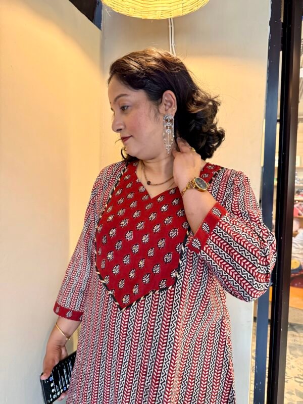 Maroon and White Striped Block Print Kurti Ipitara Buy online Madhyapradesh bhopal india (3)