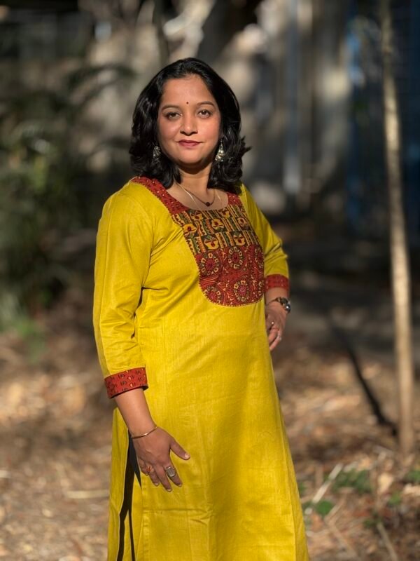 Yellow Ajrak A-line Kurti Ipitara product buy online madhya pradesh bhopal india