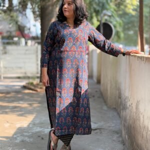 Deep Ocean Ajrakh Kurti