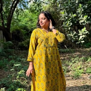Golden Ember Ajrakh Kurti