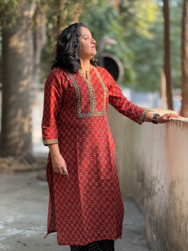 Scarlet Dusk Ajrakh Kurti - Image 2