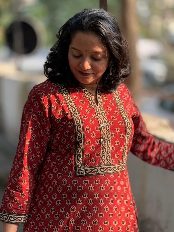 Scarlet Dusk Ajrakh Kurti - Image 4